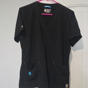 Carhartt Black V-Neck Scrub Top with Blue Contrast Stitching